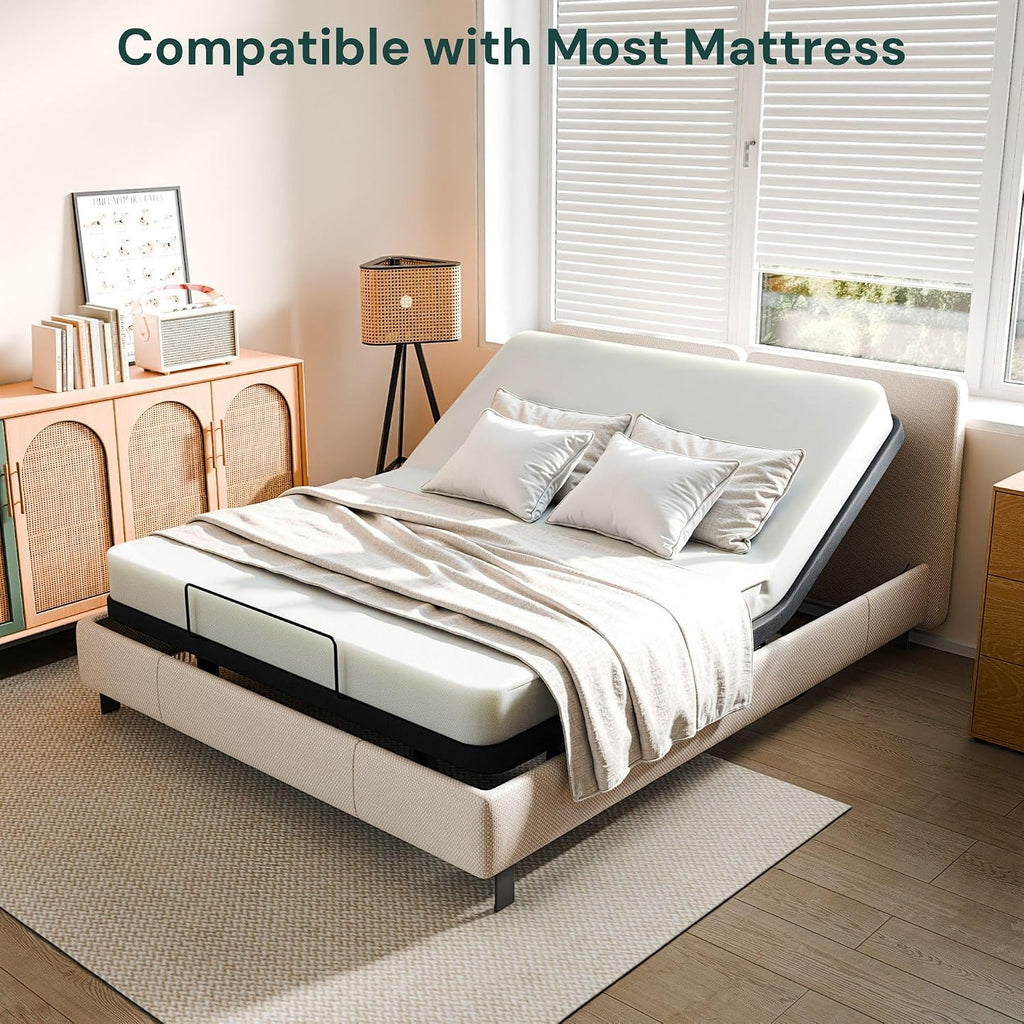 Queen Adjustable Bed Frame, Wired Remote Control, Independent Head and Foot Incline, Electric Bed Frame Base
