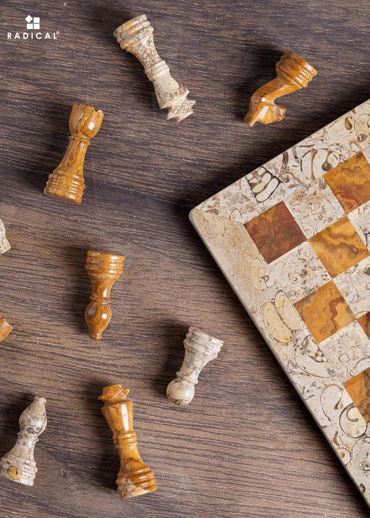 Marble Chess Set 12'' Inches Coral and Red Handmade Classic Board Games for Adults, Luxury Marble Chess Board & - Set of 33