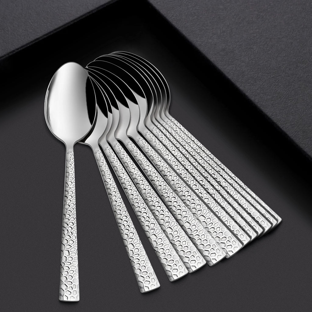 24 Pieces Hammered Forks and Spoons Silverware set (7.9 Inches), Stainless Steel Flatware Cutlery
