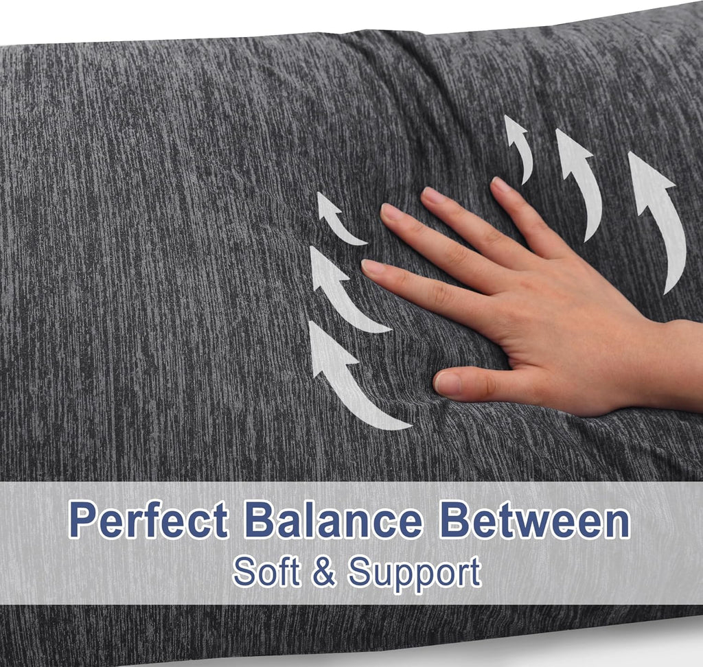 Cooling Body Pillow for Adults, 20x54 Inch Grey - Shredded Memory Foam Body Pillow with Removable & Adjustable