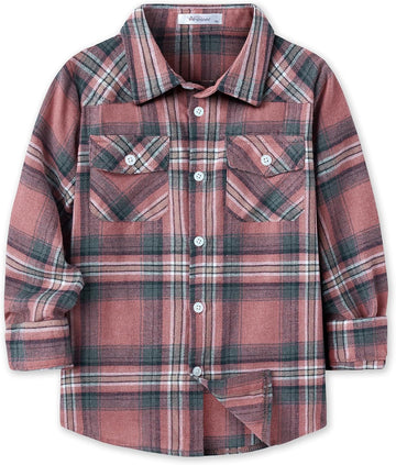 Boys Flannel Plaid Shirt Long Sleeve Button Down Casual Shirts