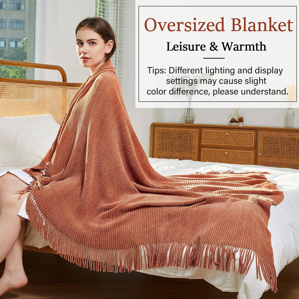 Chenille Throw Blanket for Couch and Bed, 60" x 80", Maple Brown