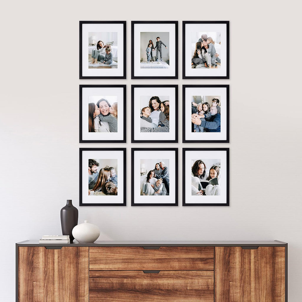 9 Piece Gallery Wall Frame Set, 11x14 in. matted to 8x10 in. (Matte Black)