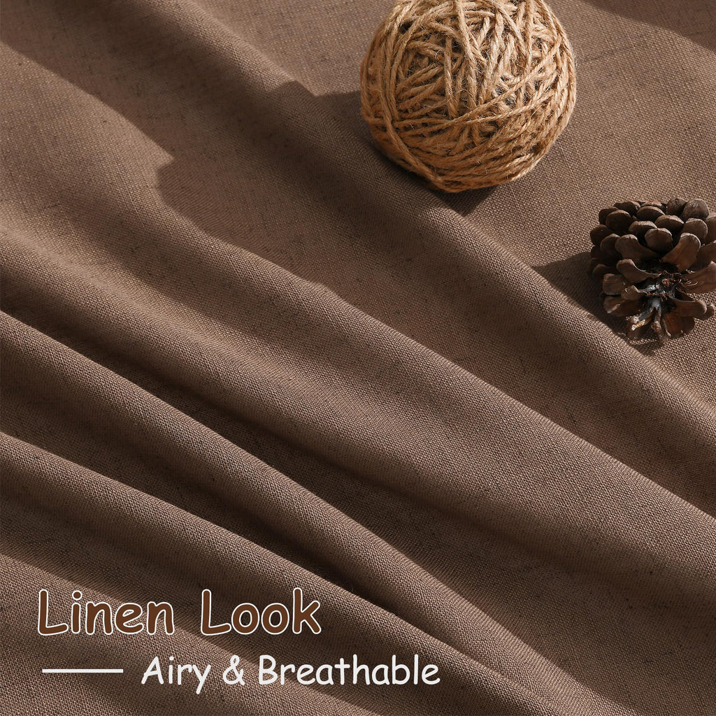 Caramel Brown Linen Curtains 120 Inch Extra Long Back Tab Light Filtering Semi Sheer Drapes Modern Farmhouse Decor