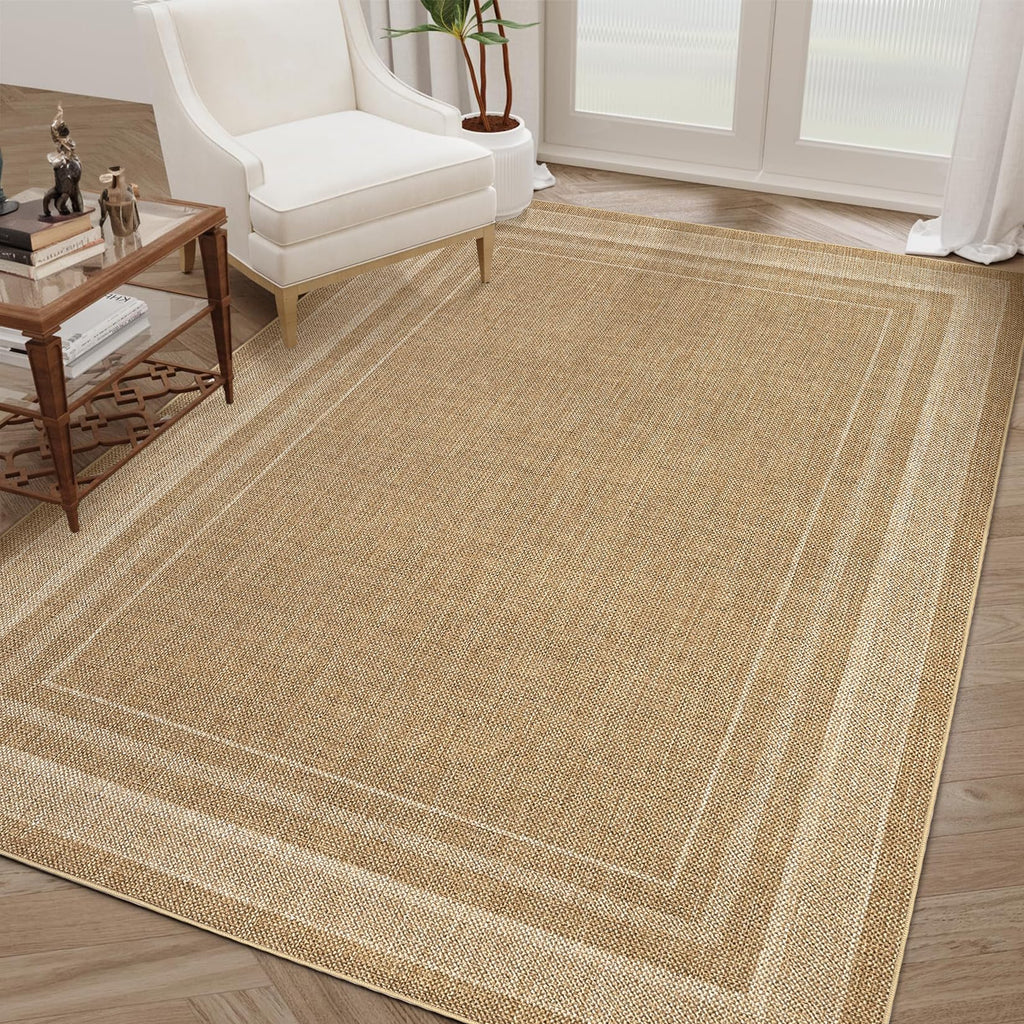 Neutral Easy Jute Rug 3x5 Modern Solid Washable Bedroom Rug