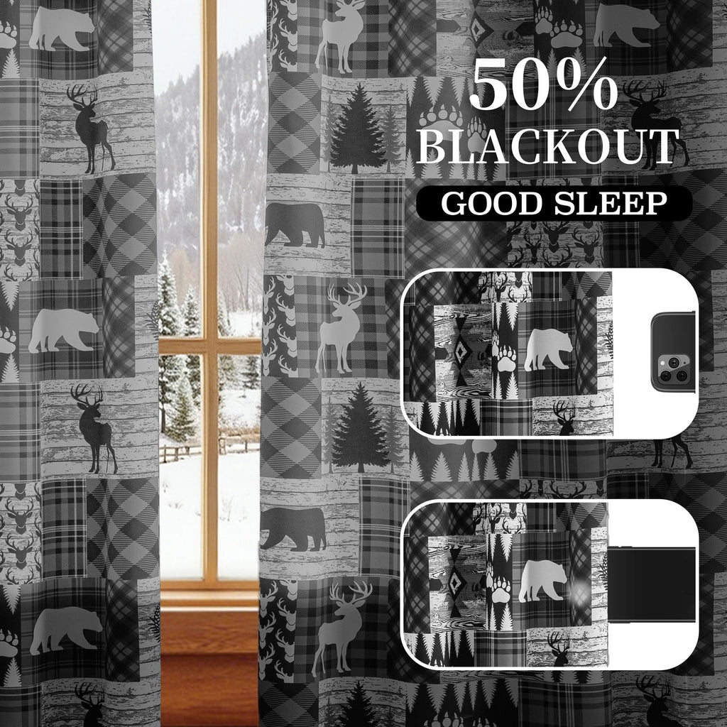 Grey Rustic Cabin Curtains 2 Panels Country Style Curtain 50% Light Blocking Darkening Grommet Window Treatments