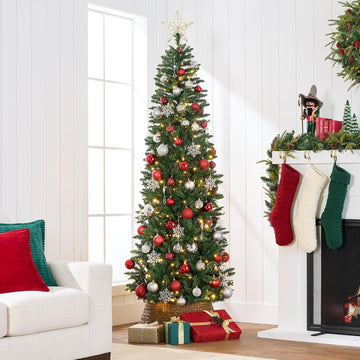 7 5FT Artificial Pencil Christmas Tree with Led Twinkling Lights Pre L