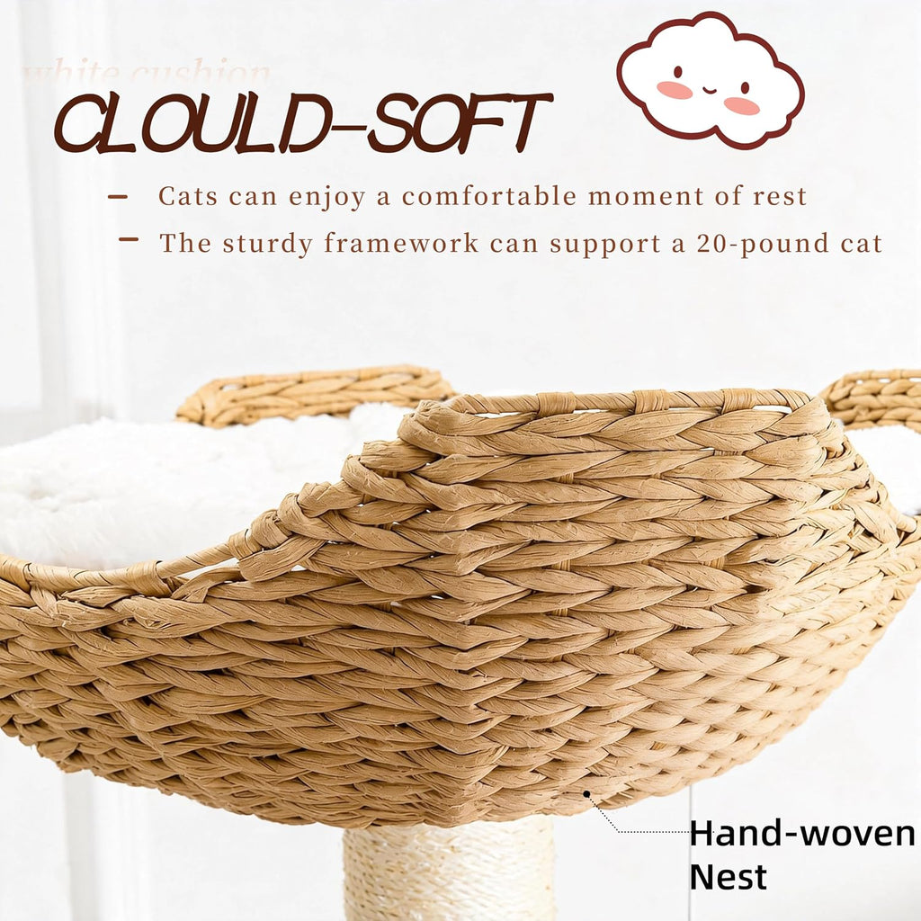 Cat Tree Tower, Modern Cat Tree with Hand-Woven Basket Nest, Sisal Posts, Extra Large 54 Inch Heavy-Duty Multi-Level