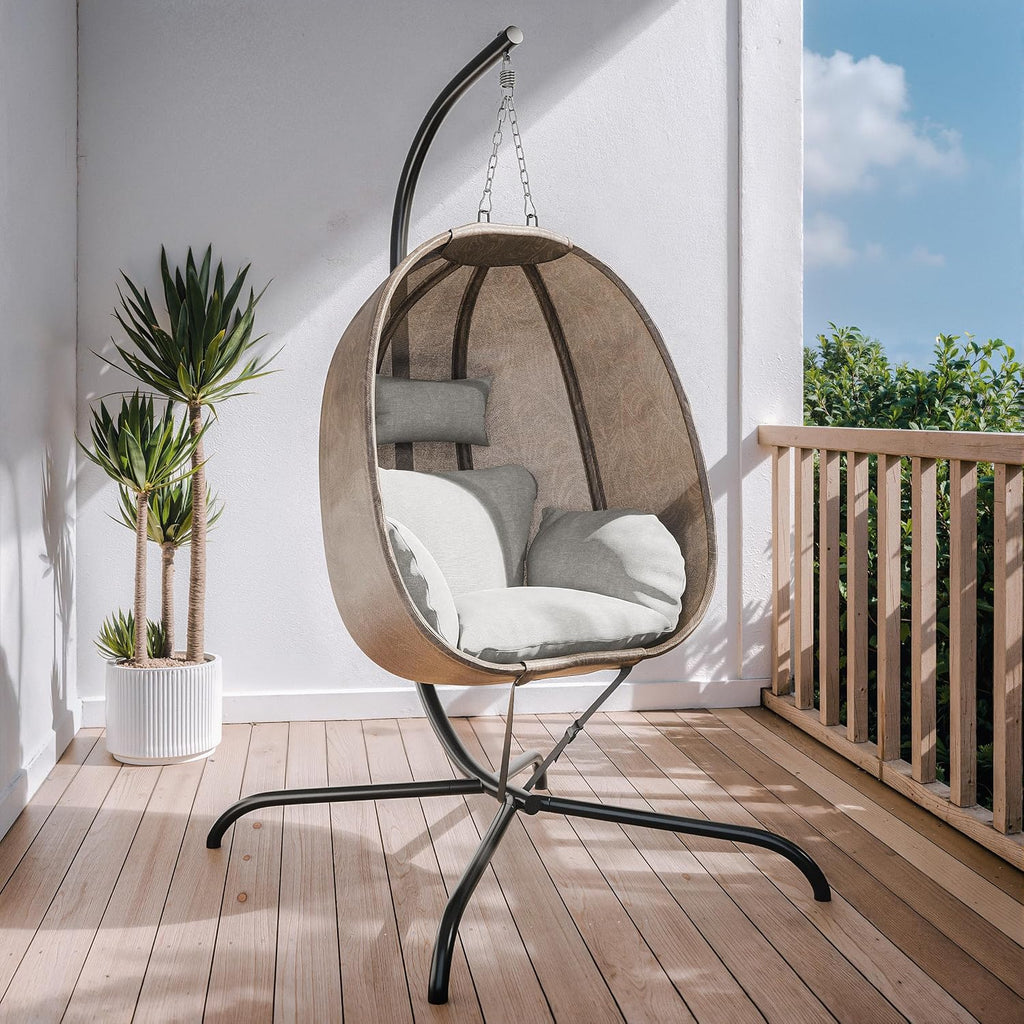 Outdoor Hanging Textilene Egg Chair with Stand,Foldable Patio Wicker Hammock Chair with UV Resistant