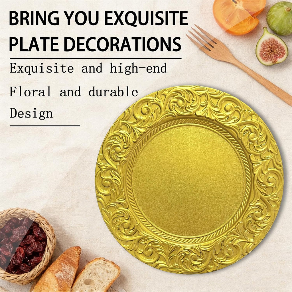 Inch Gold Charger Plates,Plastic Charger for Dinner Plates - Set of 12