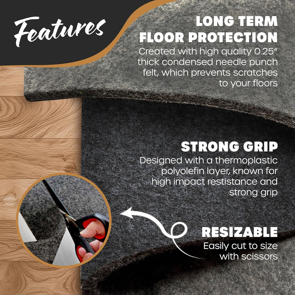 Felt Rug Pad 9x12 | 1/4" Rug Runner Liner | Anti Skid Rug Gripper for Hardwood Floors Tile Slate & Stone | Felt TPO - Set of 108