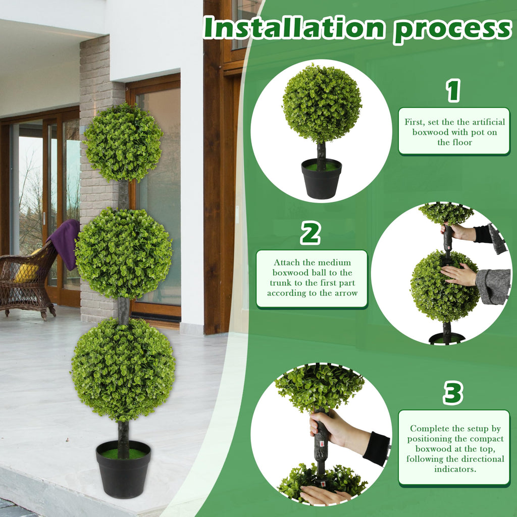 4FT Topiary Balls Artificial Outdoor Set of 2 Front Door Plants