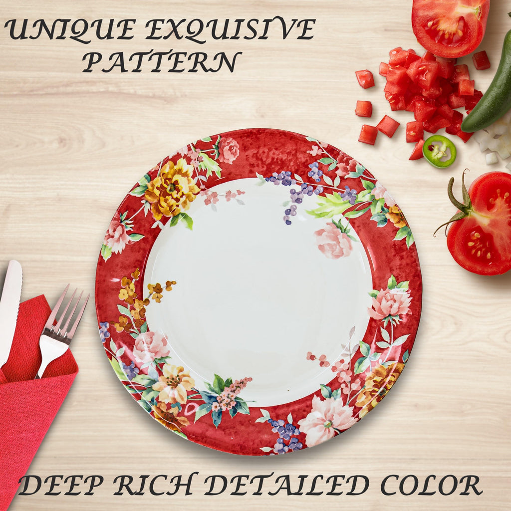 England 16-Piece Porcelain Dinnerware Set for 4, Crimson Red