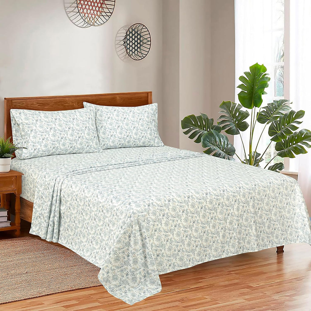 300 Thread Count 100% Long Staple Combed Cotton Sheet Set - 4 Piece Queen Bed Sheets - 1 Fitted, 1 Flat & 2 Pillow