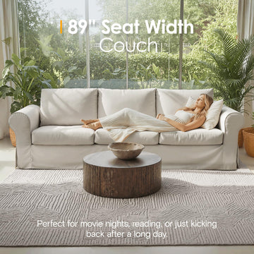89" 3 Seater Sofa, Deep Seated Comfy Couch High Back Suppor Removable Washable Couches, Modern Farmhouse Rolled-Arm