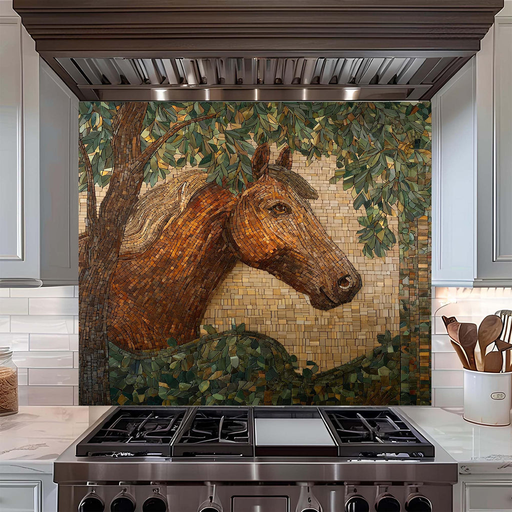 Tempered Glass Backsplash, Mosaic Look Horse Glass Backsplash, Kitchen Backsplash Behind Stove, Backsplash Wall, Easy
