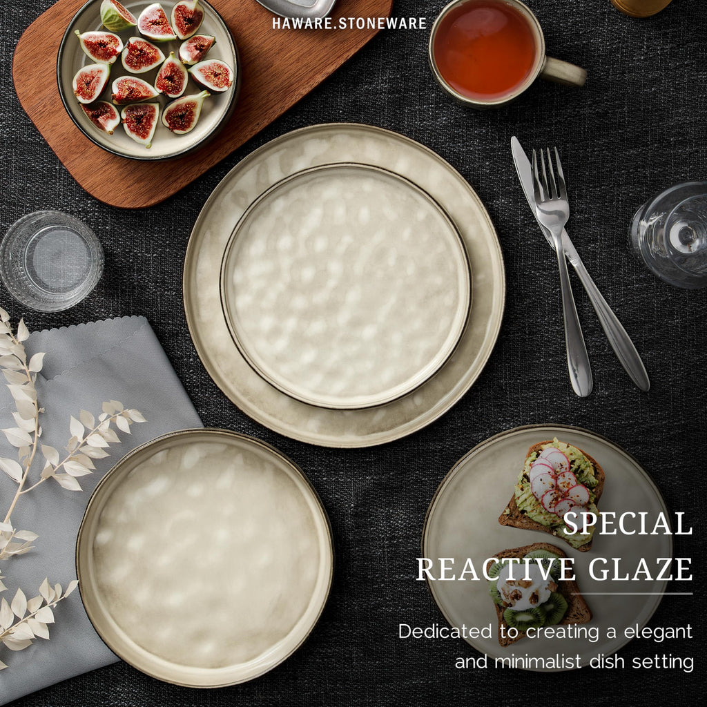 Dinnerware Sets, 18-Piece Plates and Bowls Set, Stoneware Dish Set for 6, Ceramic Dinnerware Restaurant, Chip and