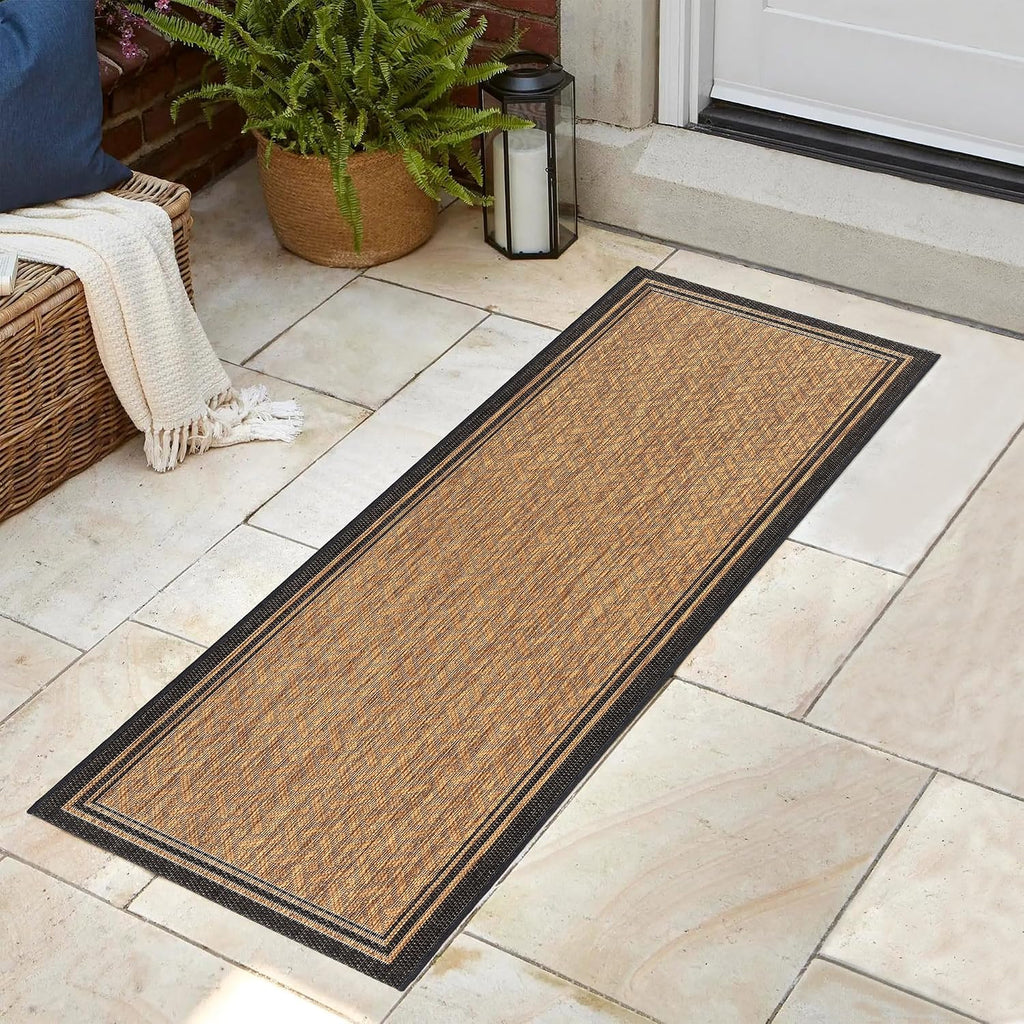 Indoor Outdoor Classic Flatweave Area Rug, Stain & UV Resistant Carpet, Deck, Patio, Poolside & Mudroom, 2x6 Ft