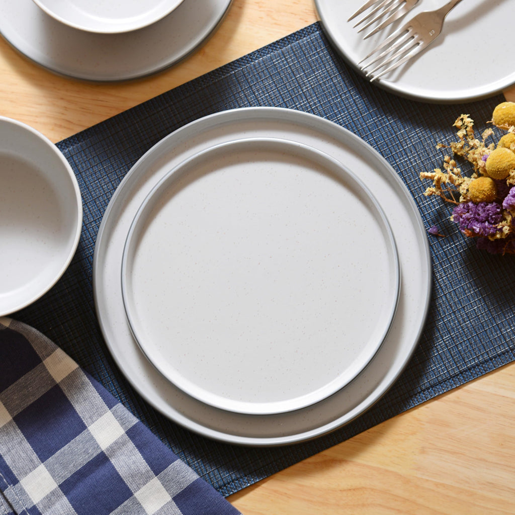 Melamine Dinnerware Sets, Dishware Sets for 4, Light Grey, White