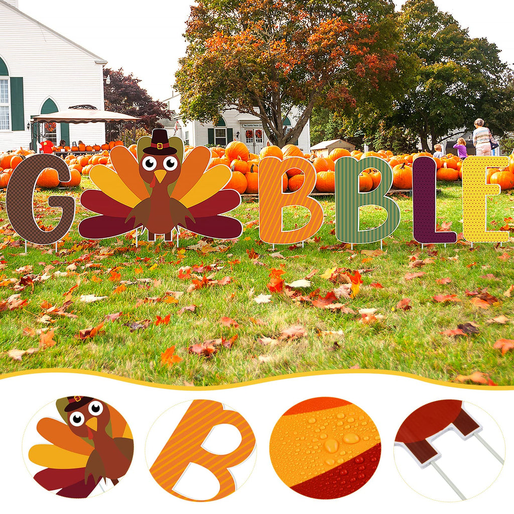 6 Pcs Thanksgiving Fall Yard Sign Gobble Outdoor Decorations 11.8''