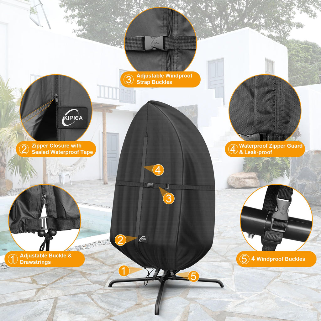 Patio Egg Chair Covers Waterproof, Upgraded 500D Outdoor Hanging Egg Chair Covers with Waterproof Zipper, Single Seat