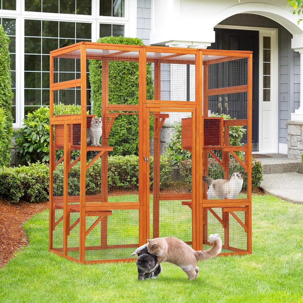 71in Catio, Indoor & Outdoor Cat Enclosure Waterproof Roof & Perche