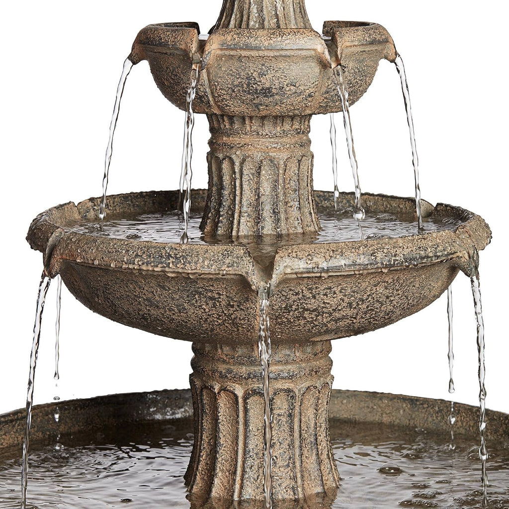 Farron 46" High Large Italian Outdoor Decor Gray Faux Stone Floor Fountain with Light LED Waterfall 3-Tier Standing