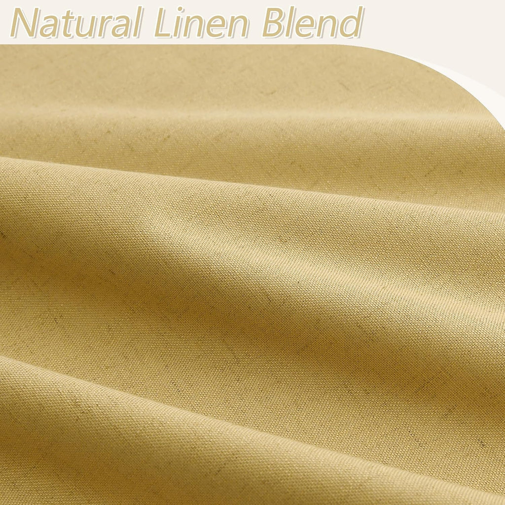 Gold 100% Blackout Linen Curtains 84 Inch Length 2 Panels Set for Living Room Bedroom Back Tab Thermal Insulated
