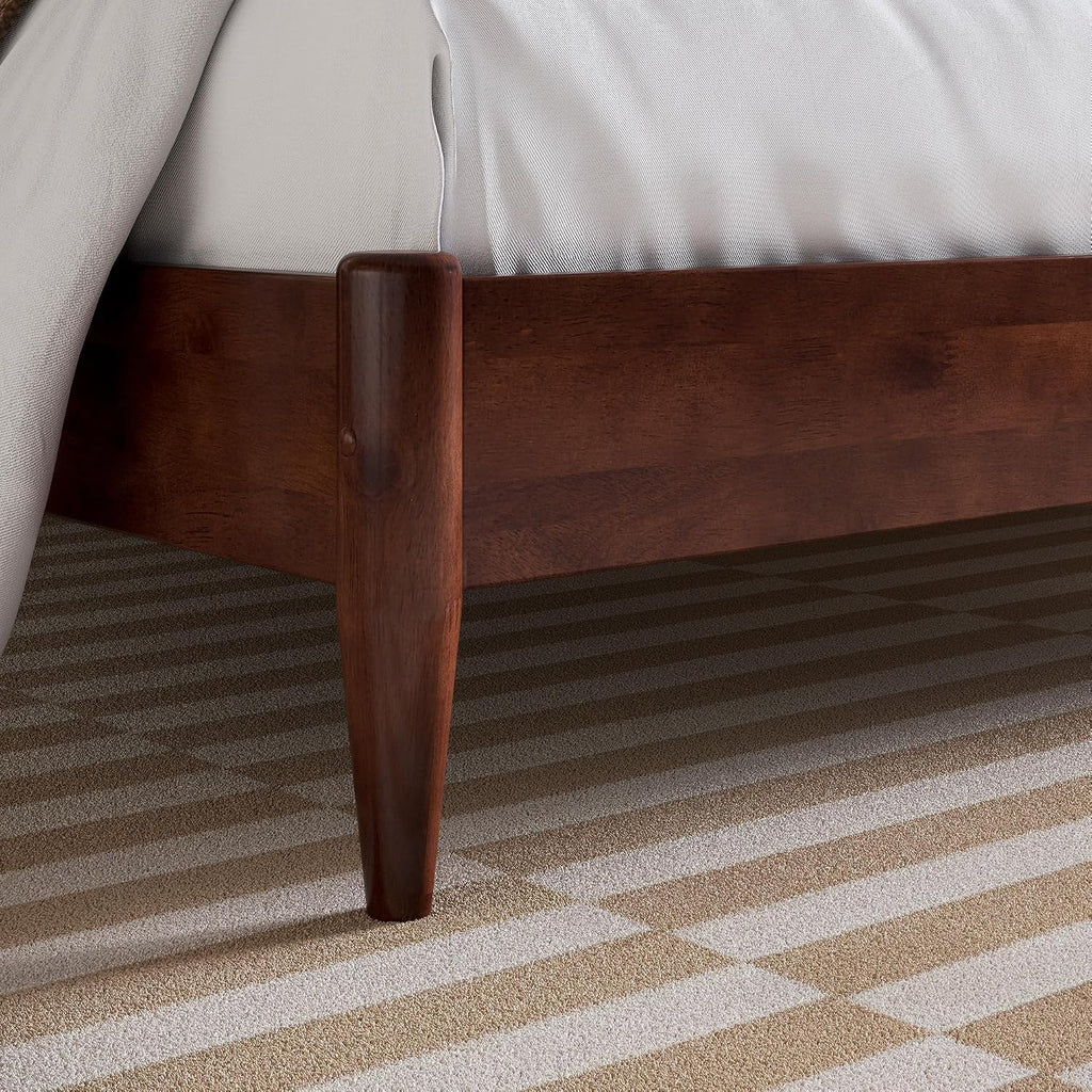 Aria Queen Solid Wood Modern Low Profile Platform Bed, Walnut