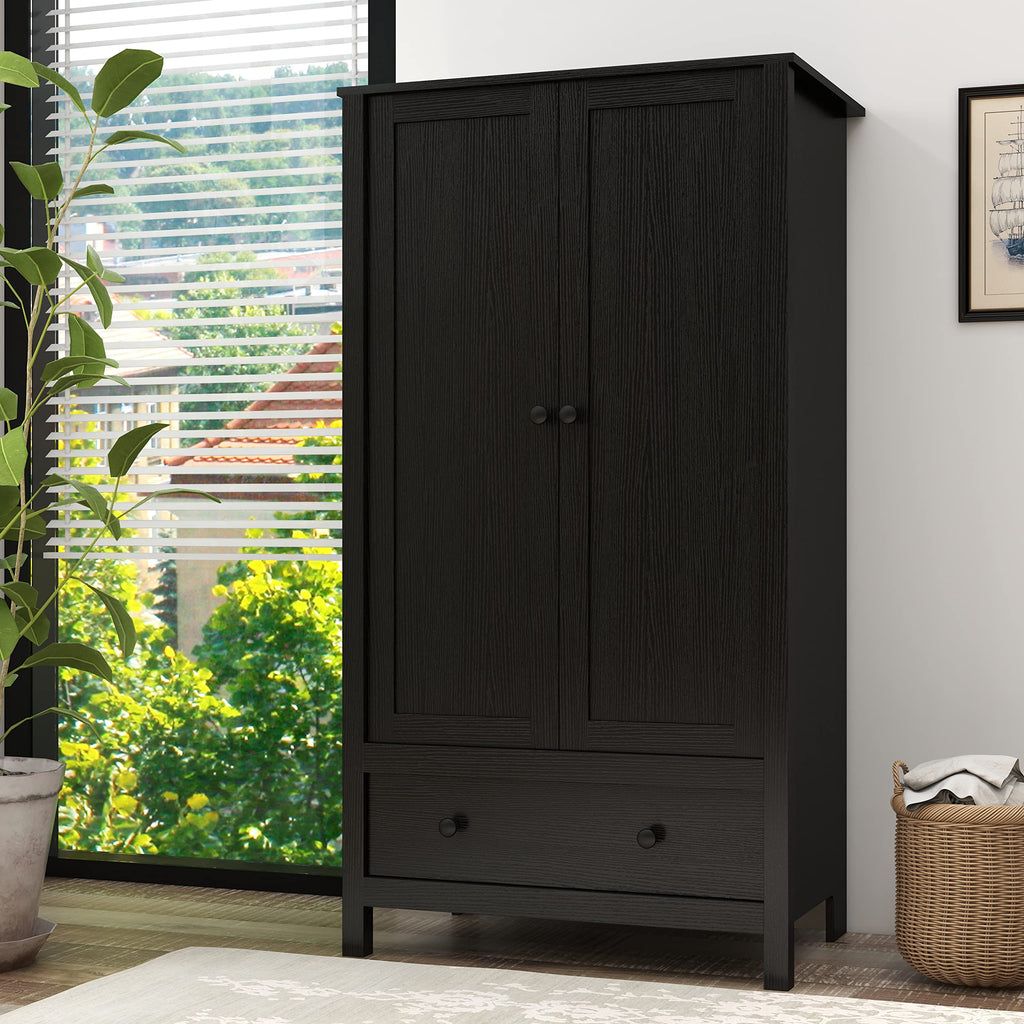 2 Door Wardrobe, Armoire with Drawer (Black)