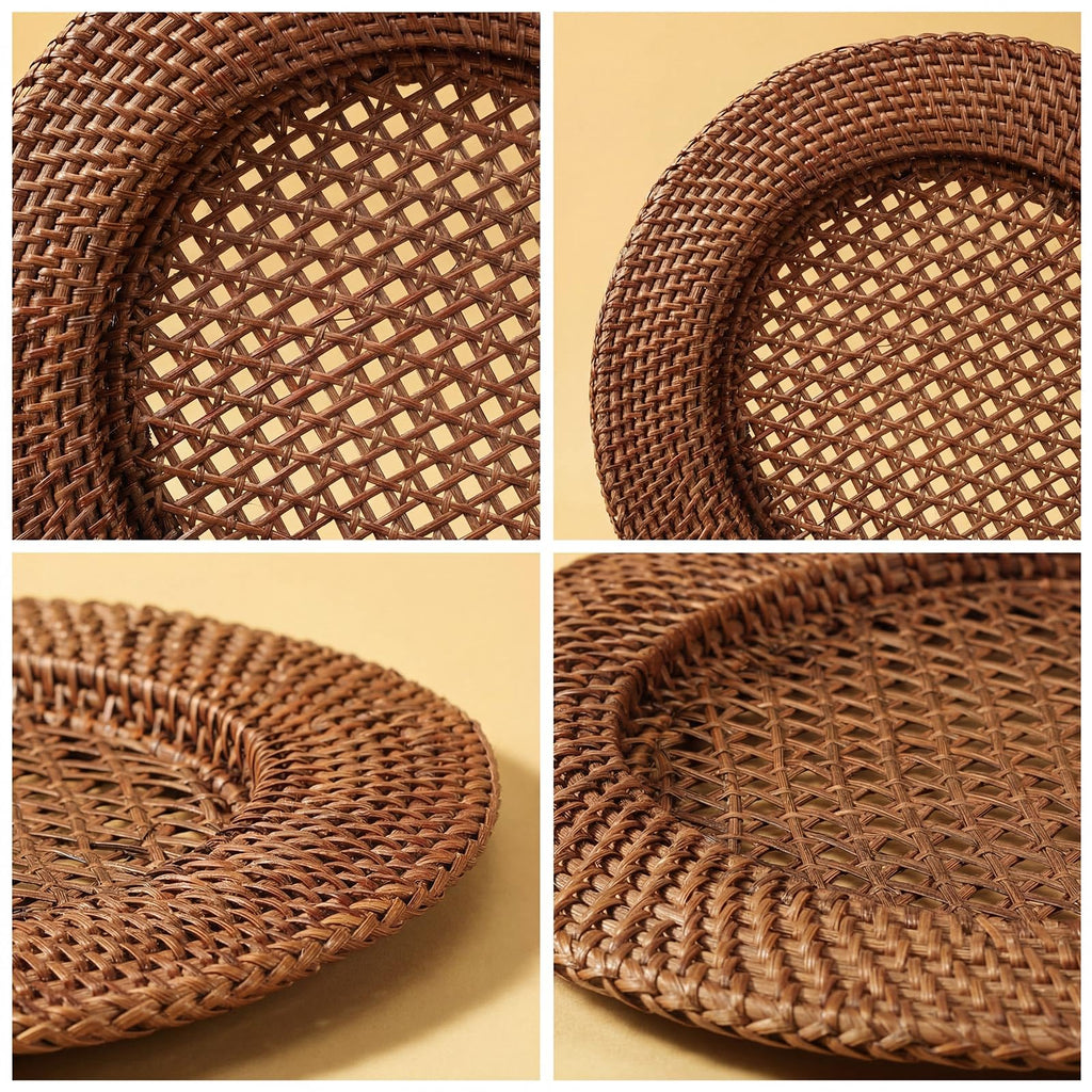 6 Pack 13" Rattan Charger Plate, Dark Brown, Hollow out