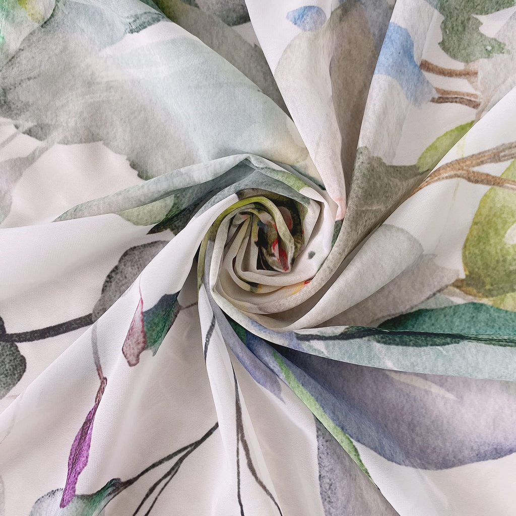 Green Eucalyptus Leaves Curtains 63 inch Length 2 Panels Set Elegant Wild Flower Floral Spring Printed Window Curtain