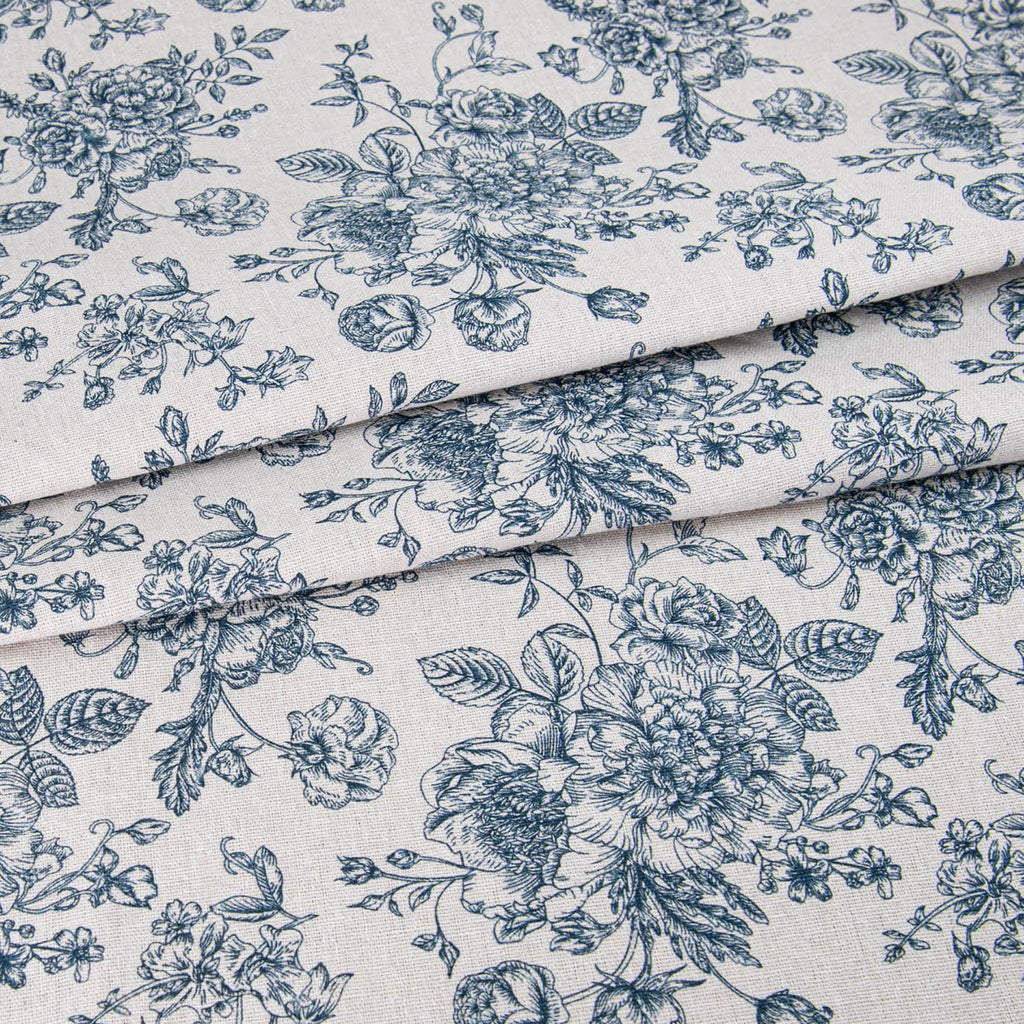 Linen Blue Floral Fabric 2 Yard 60 Inch Width