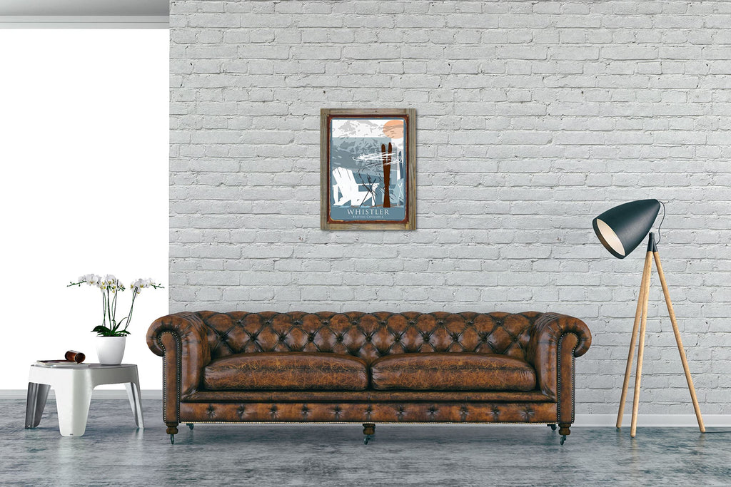 Whistler British Columbia Ski Chairs Rustic Metal Print on Reclaimed Barn Wood from Painting by Artist Mike Rangner