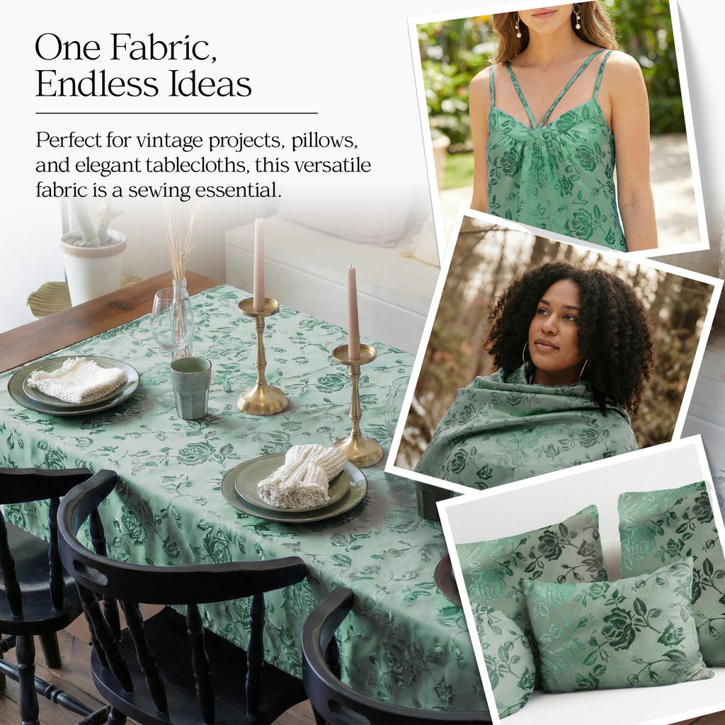 Sage Satin Brocade Jacquard Fabric by The Yard - Woven Floral Fabric, Luxurious Sheen, Lightweight and Crisp Drape