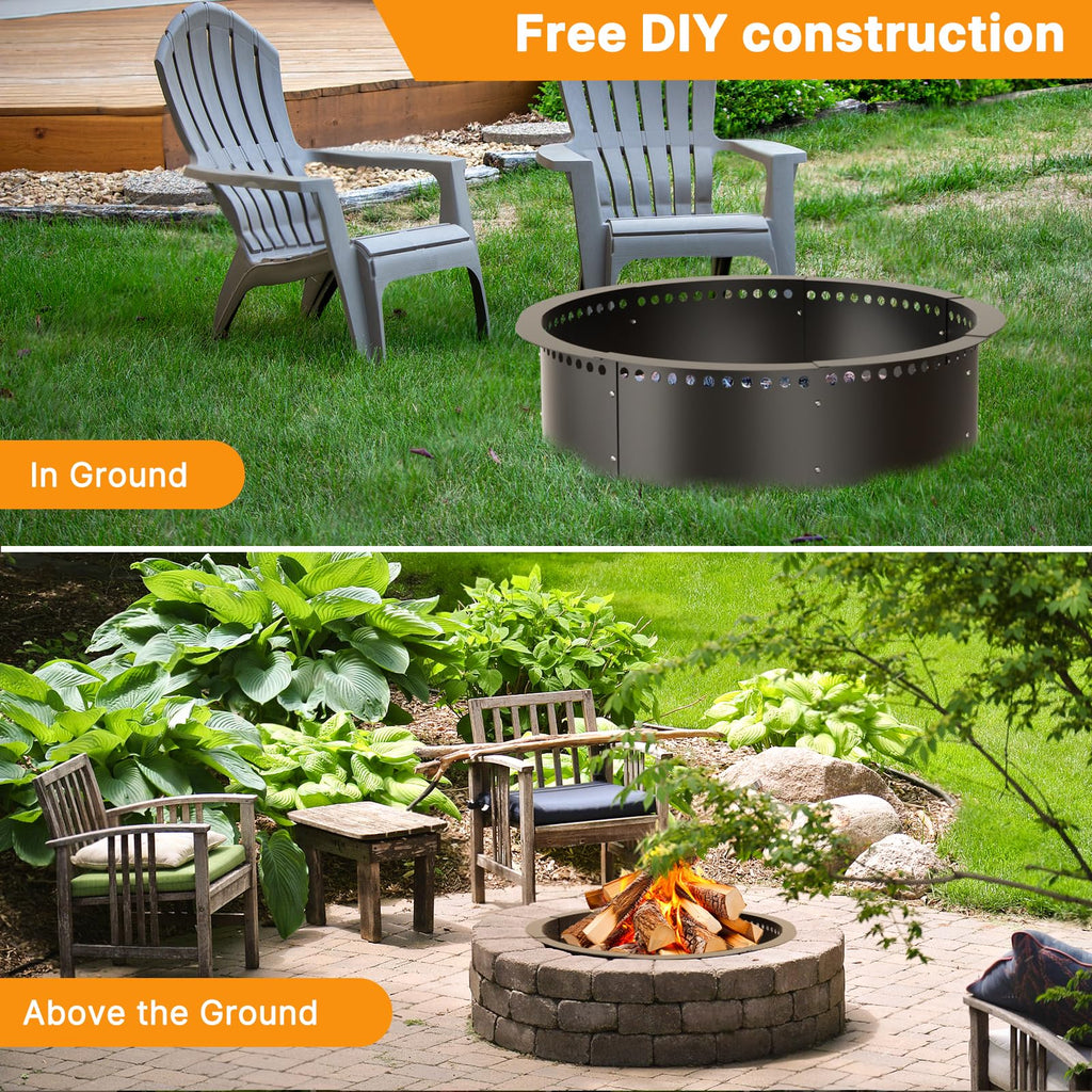 Smokeless Fire Pit Ring, 52-Inch Outer/48-Inch Inner Heavy Duty Large Solid Metal Steel Flower Shape Firepit Rim
