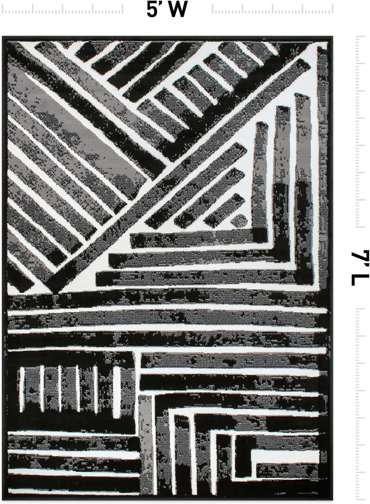 Contemporary Stripe High Traffic Living Room Area Rug Black