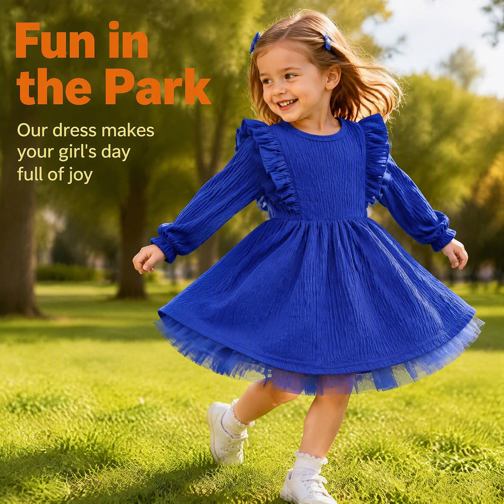 Toddler Girl Dress Fall Ruffle Long Sleeve Baby Girl Solid Color Casual Dresses