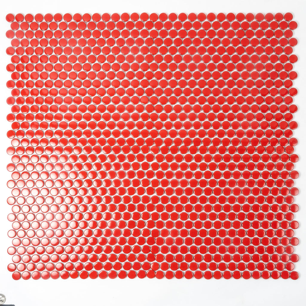 Penny Round Porcelain Tile Red 12x12 Glossy 9.87 sq ft/case 10-Pack