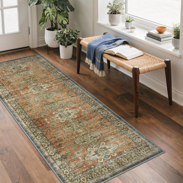2x7 Washable Runner Rug, Non Slip Hallway Rug, Brick Red