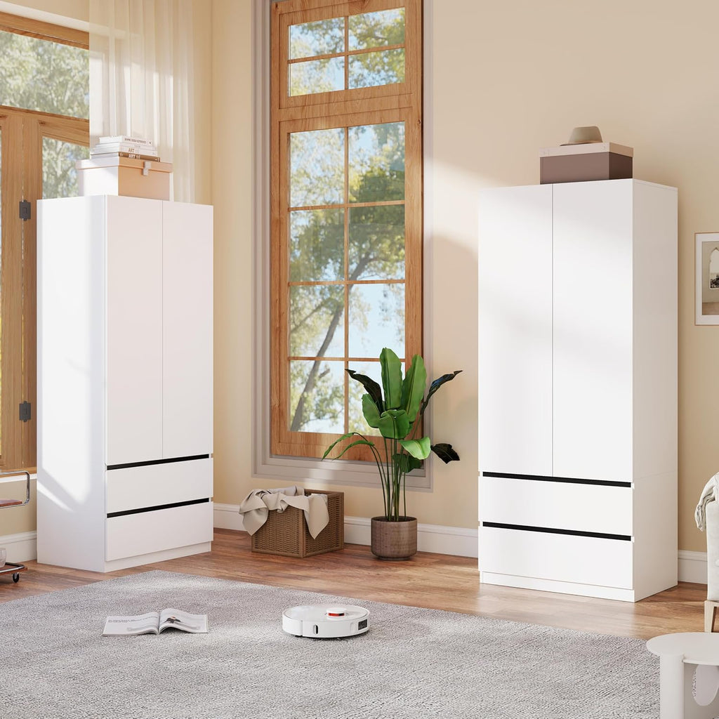 Armoire Wardrobe Closet with Drawers:75" Large White Wardrobe Closet Cabinet with 4 Doors for Hanging Clothes, Modern