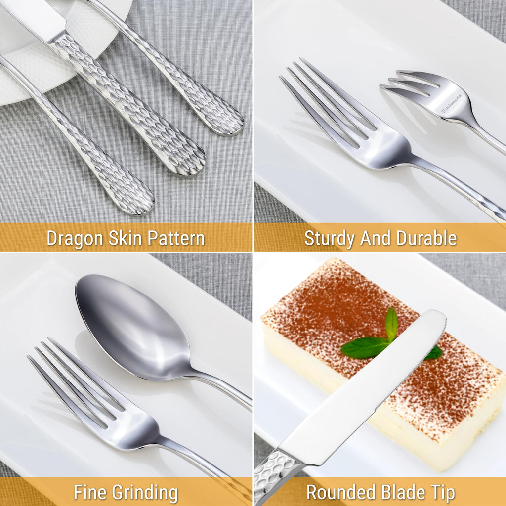 Stainless Steel Flatware - Hammered Design 40 Piece Cutlery Set