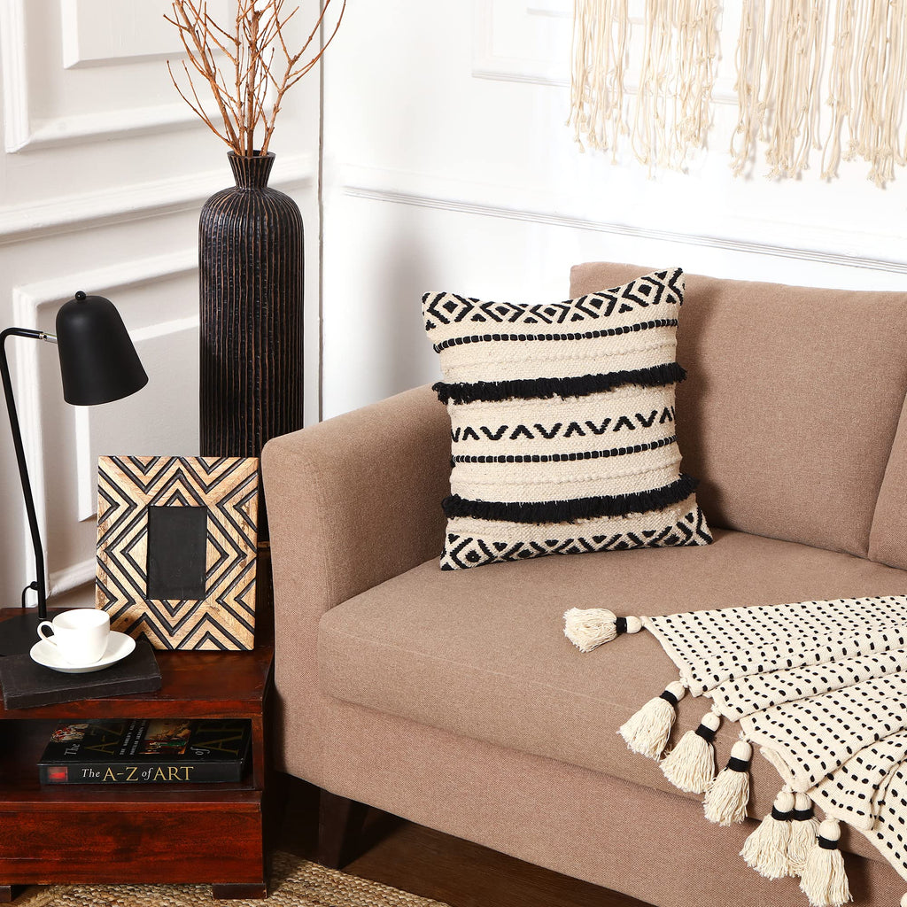 Textured Handwoven Throw Pillow Cases Geometric Craft Black