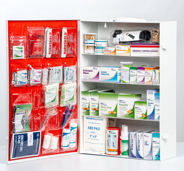 4-Shelf Metal 1st Aid Cabinet Class B, Large Capacity First Aid Wall Mount Medicine Cabinet, Secure Metal Med Box