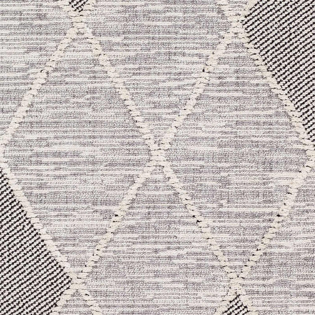 Norvelt Hallway, Kitchen Runner Rug - Geometric Diamond Trellis Striped Border - Bohemian Transitional Moroccan Boho