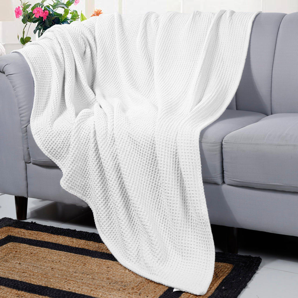 100% Cotton Waffle Weave Blanket, Twin Size 60 x 90 Inches, 300 GSM Lightweight Breathable Cooling Bed Blanket for