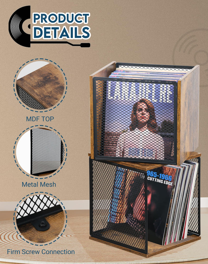 2 Pack Stackable Vinyl Record Storage, Cube Record Crate Box for LPs