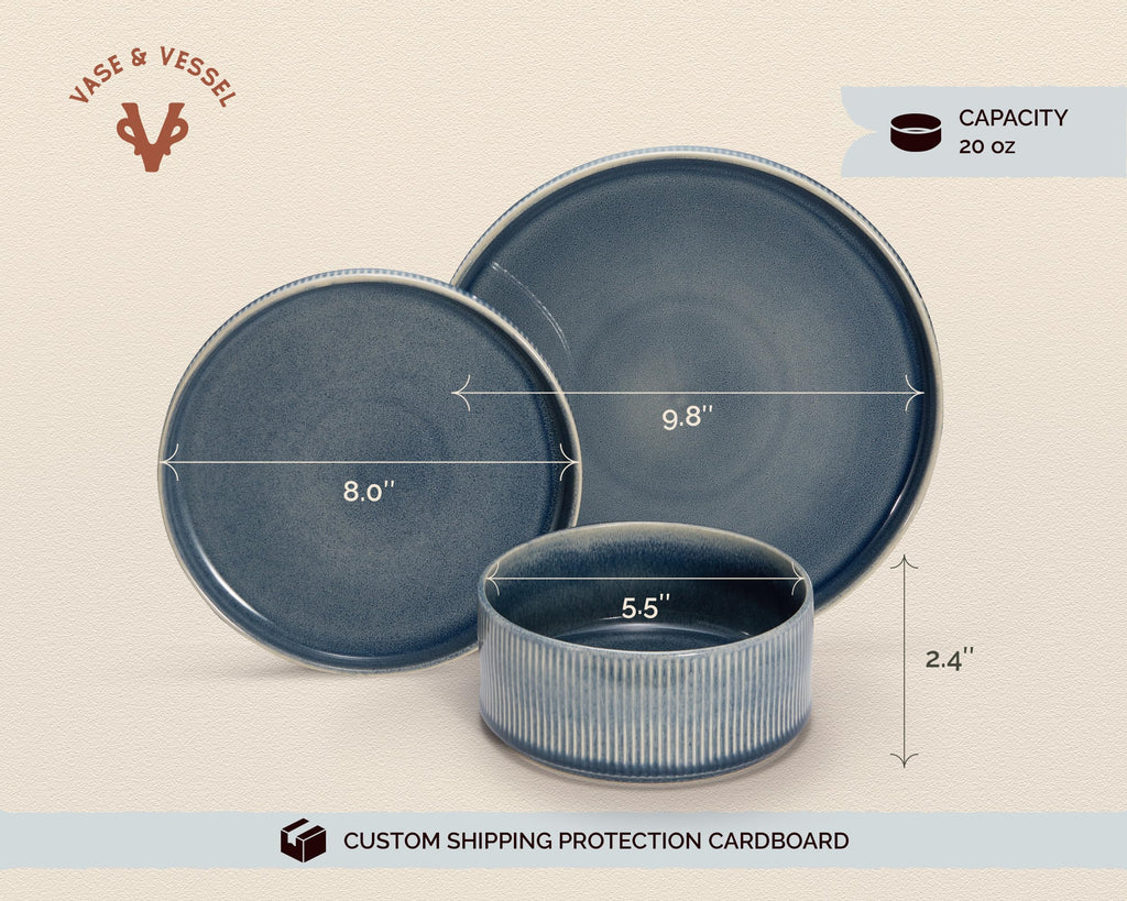 Ceramic Dinnerware Set, by , 12-Piece Service for 4, 9.8" Dinner Plates, 8" Salad Plates, 20 oz Bowls, Ombre Reactive