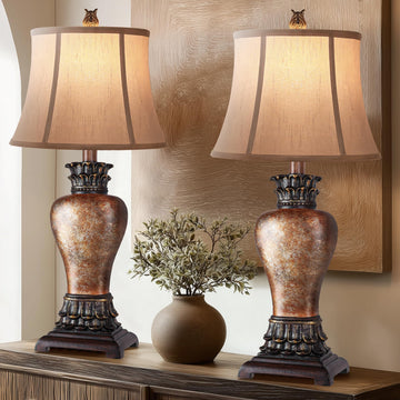 27" Set of 2 Tall Farmhouse Rustic Table Lamps, 3-Color Temperature Dimmable Western Bedroom Lamps for Night Stands