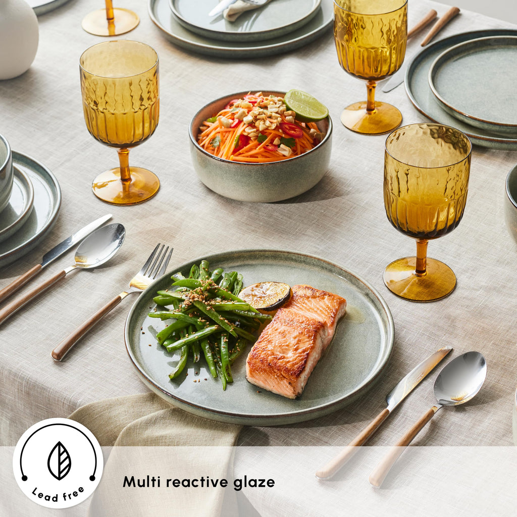 New Skal 18-Piece Dinnerware Sets for 6 People, Modern Design, Stoneware Dinner Set, Kitchen Plates Bowls, Reactive